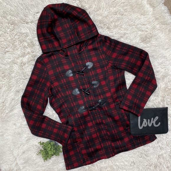 Madden Girl Jackets & Coats Madden Girl Plaid Pea Coat Red Black